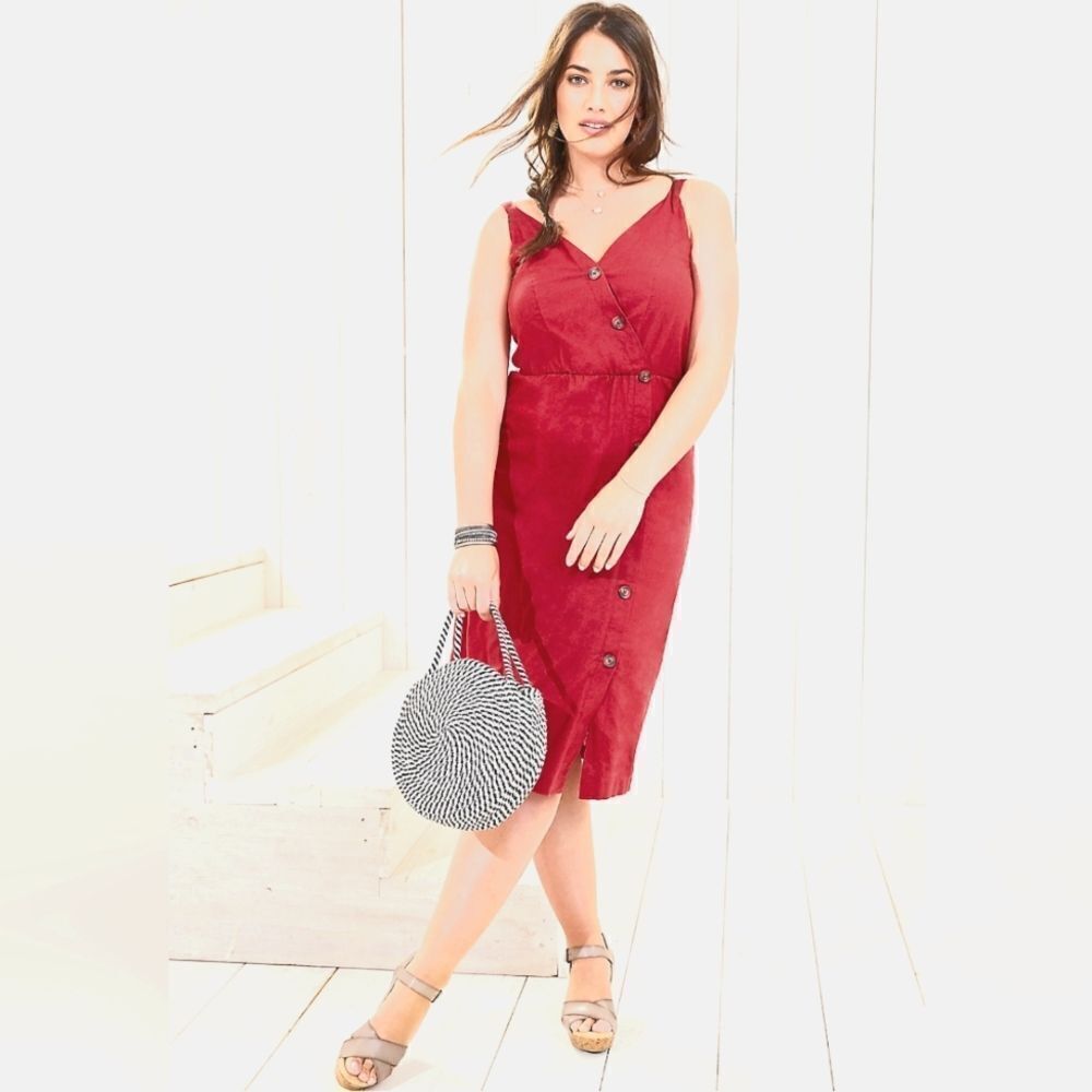 Maurices linen button  front dress rust red, size M
